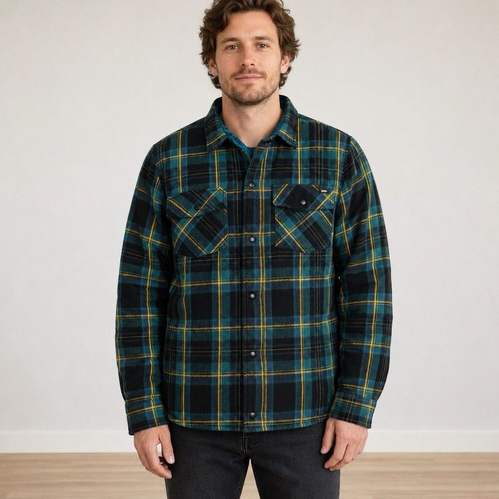 Vans Brickell Reversible Shirt Jacket Mens XL? Teal Plaid Quilted Flannel